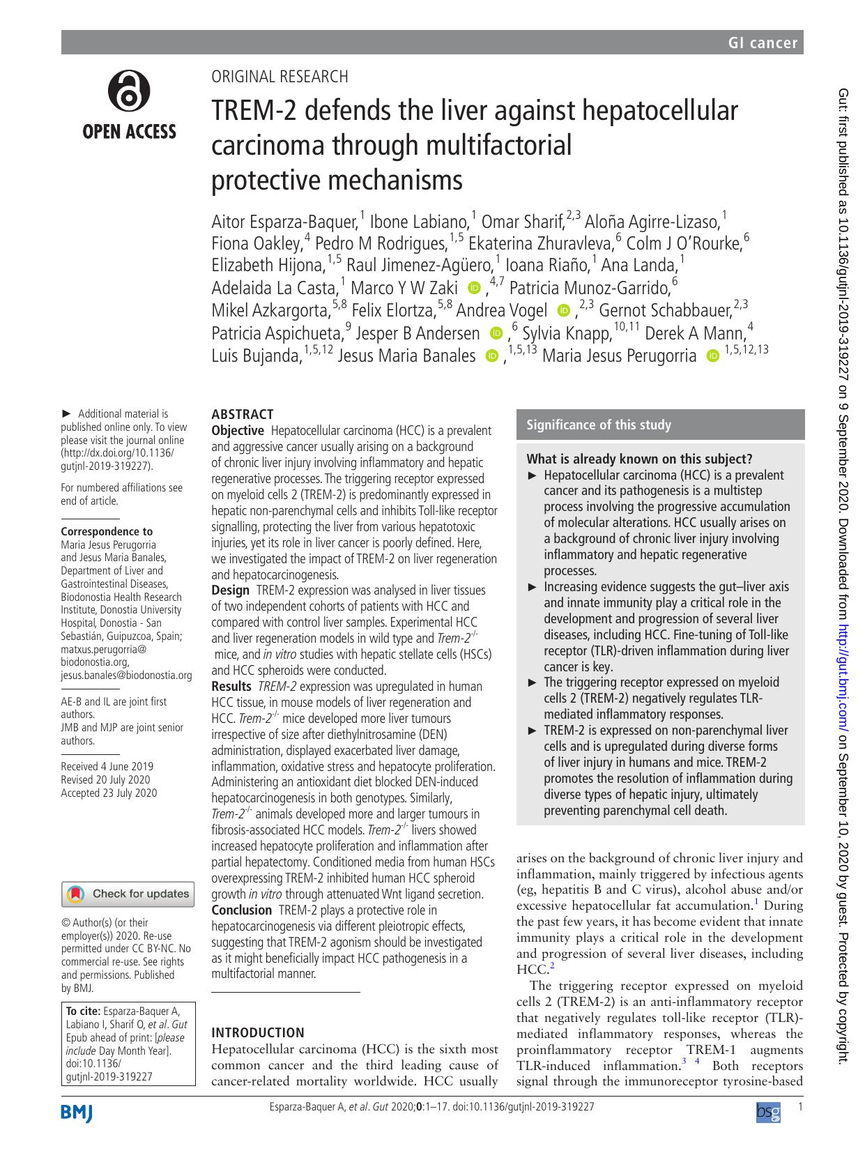 TREM-2 defends the liver against hepatocellular carcinoma through multifactorial protective mechanisms by Unknown
