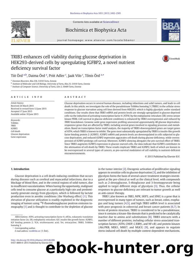 TRIB3 enhances cell viability during glucose deprivation in HEK293-derived cells by upregulating IGFBP2, a novel nutrient deficiency survival factor by Tiit Örd & Daima Örd & Priit Adler & Jaak Vilo & Tõnis Örd