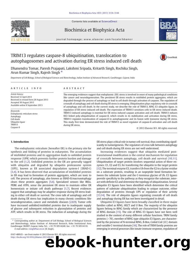 TRIM13 regulates caspase-8 ubiquitination, translocation to autophagosomes and activation during ER stress induced cell death by unknow