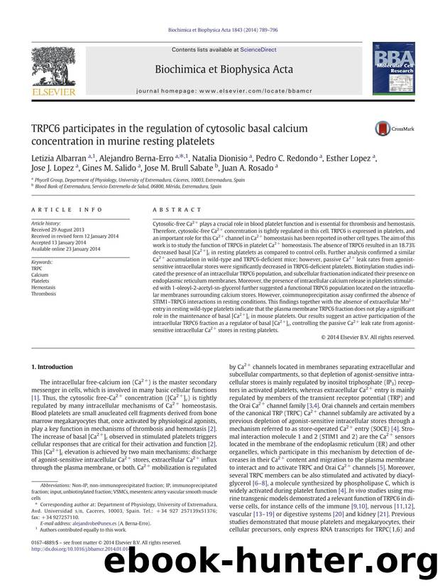 TRPC6 participates in the regulation of cytosolic basal calcium concentration in murine resting platelets by unknow