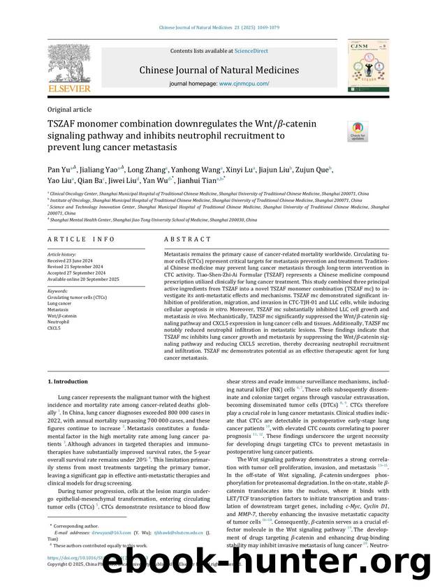 TSZAF monomer combination downregulates the WntÃÂ²-catenin signaling pathway and inhibits neutrophil recruitment to prevent lung cancer metastasis by unknow