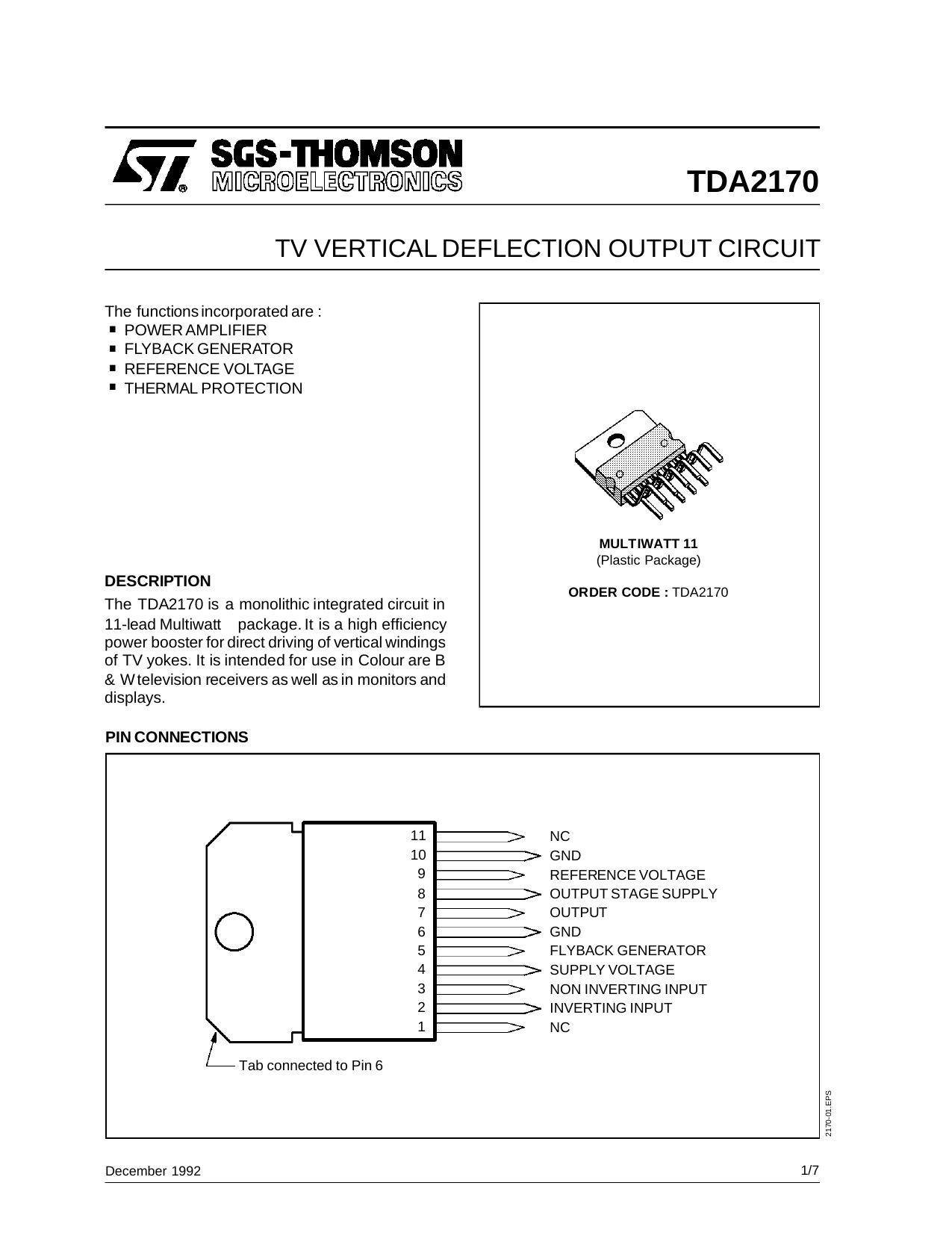 TV VERTICAL DEFLECTION OUTPUT CIRCUIT by SGS-THOMSON Microelectronics