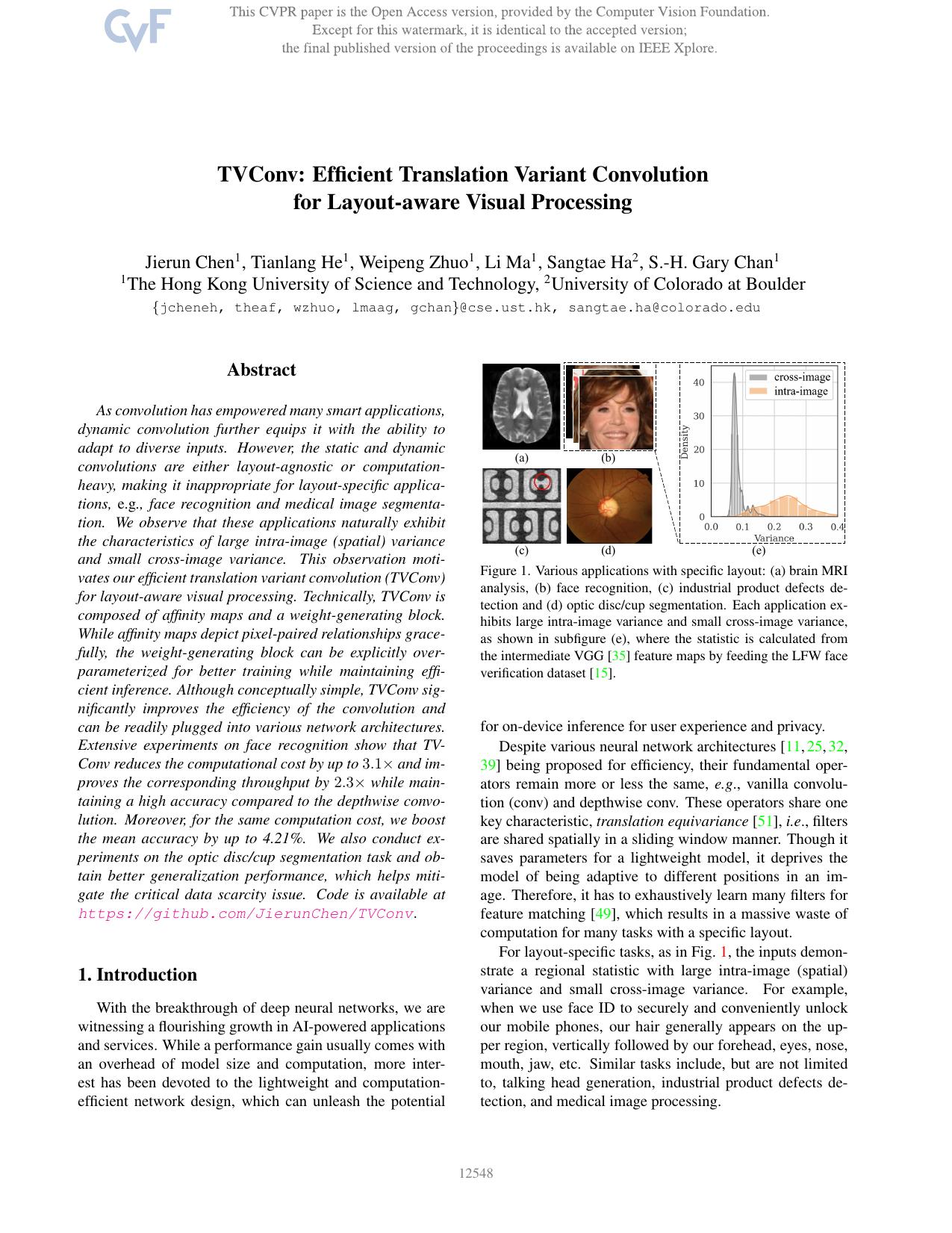 TVConv: Efficient Translation Variant Convolution for Layout-Aware Visual Processing by Jierun Chen & Tianlang He & Weipeng Zhuo & Li Ma & Sangtae Ha & S.-H. Gary Chan