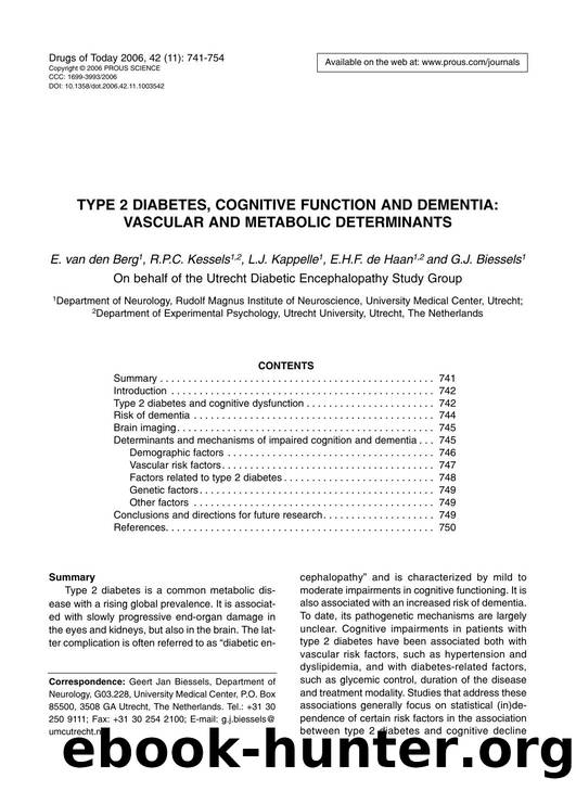 TYPE 2 DIABETES, COGNITIVE FUNCTION AND DEMENTIA: VASCULAR AND METABOLIC DETERMINANTS by Prous Science (c) 2006