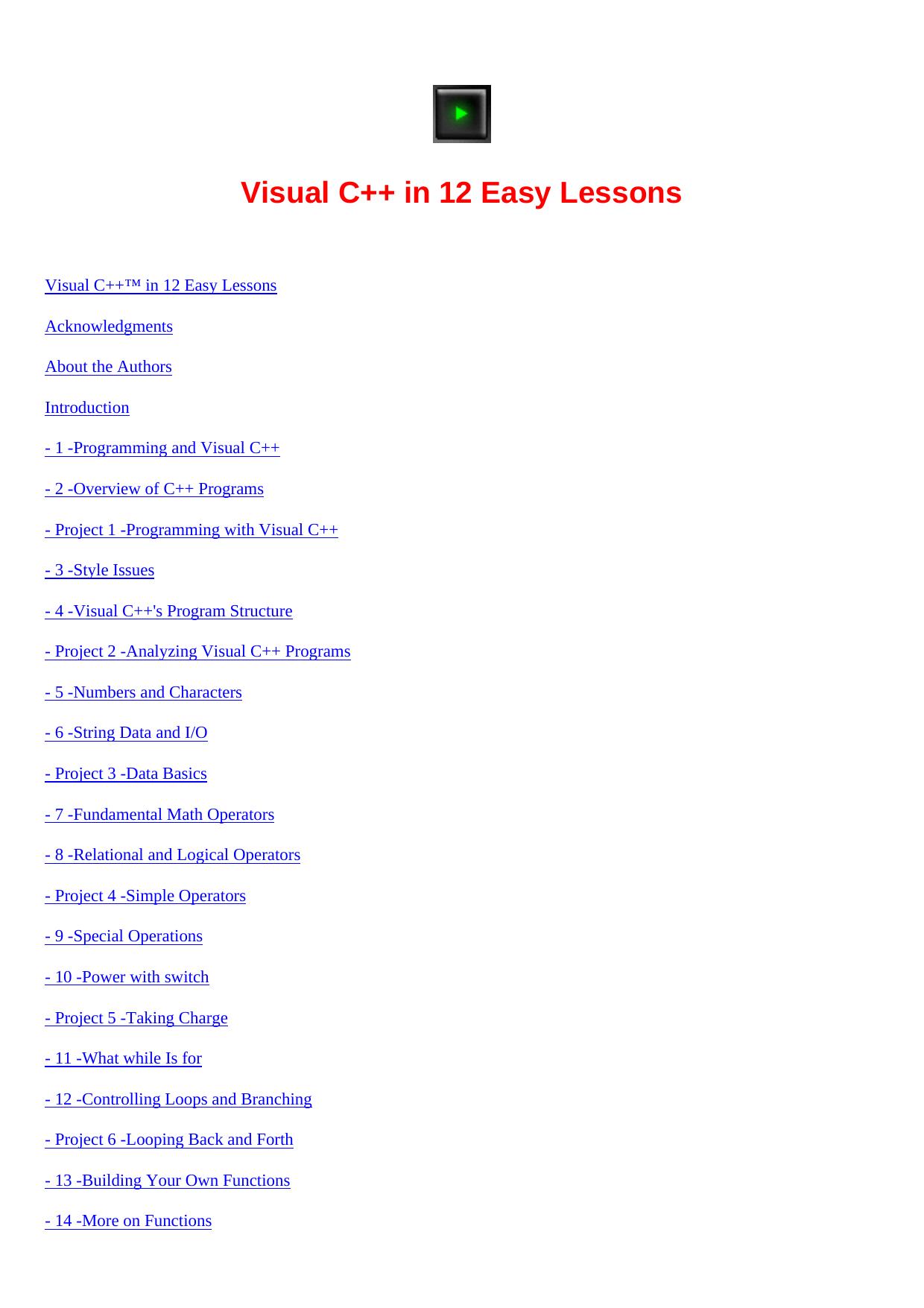 Table of Contents by Visual C++ in 12 easy lessons(1995)(600)