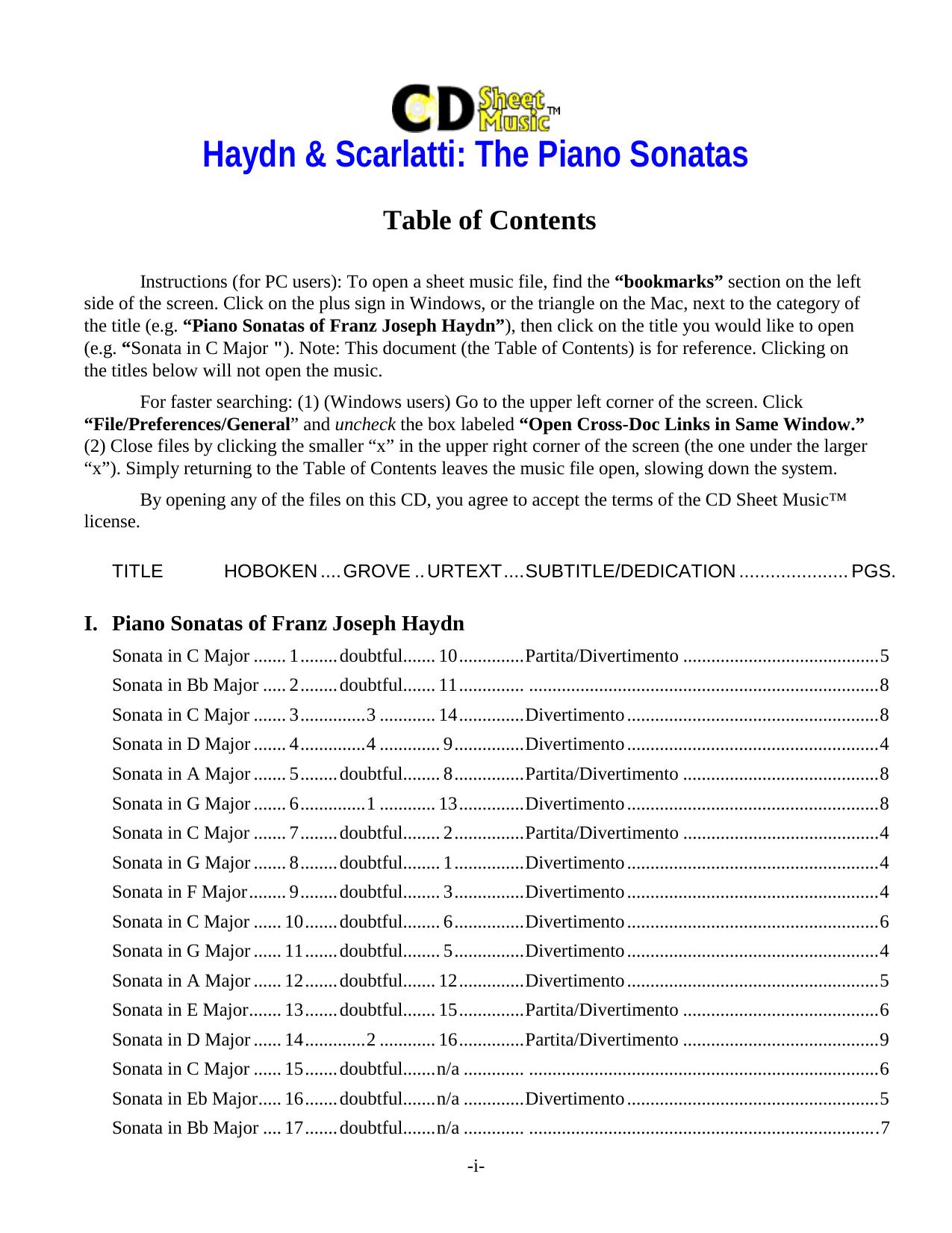 Table of Contents.pdf by WBaxley Music Subito Music Corp && Stephens Pub. Co