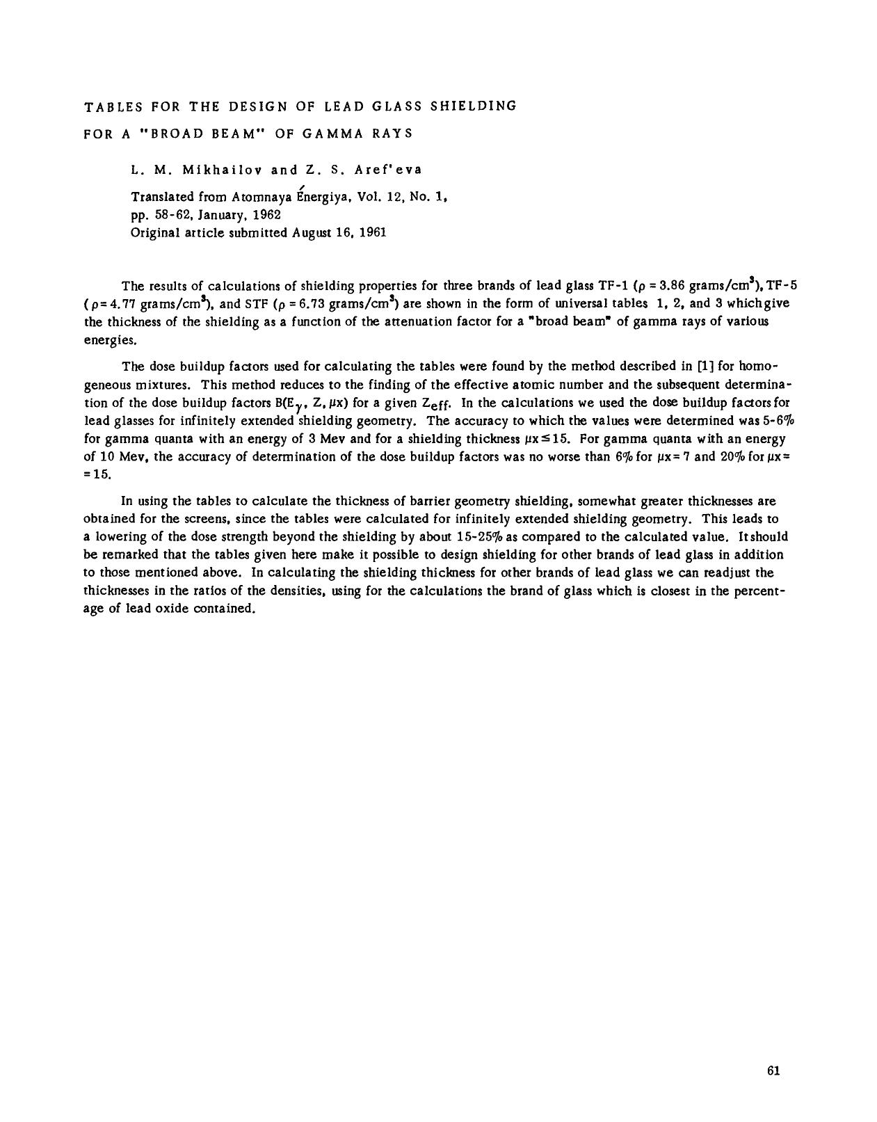 Tables for the design of lead glass shielding for a “broad beam” of gamma rays by Unknown