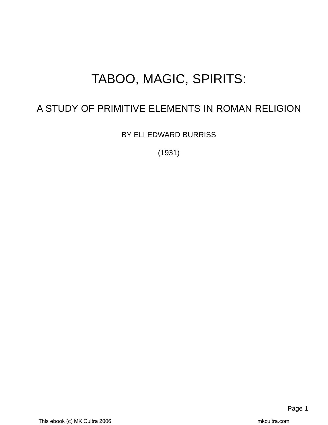 Taboo, Magic, Spirits by Eli Edward Burriss