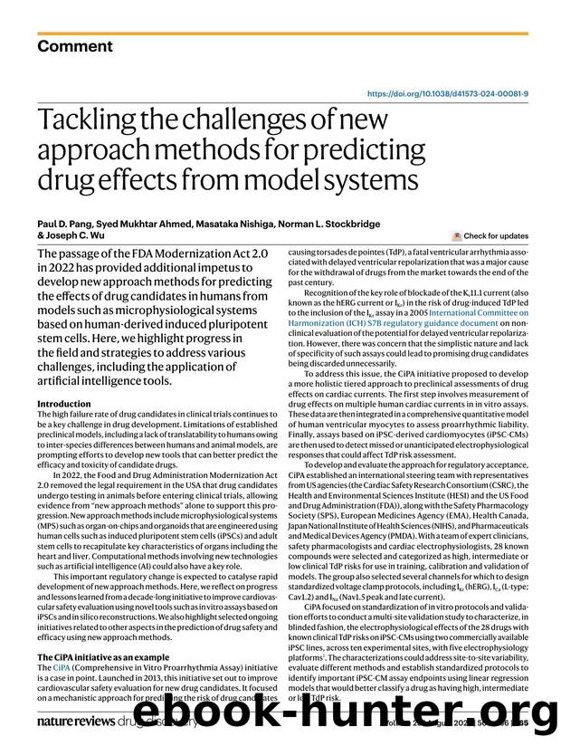 Tackling the challenges of new approach methods for predicting drug effects from model systems by Paul D. Pang & Syed Mukhtar Ahmed & Masataka Nishiga & Norman L. Stockbridge & Joseph C. Wu