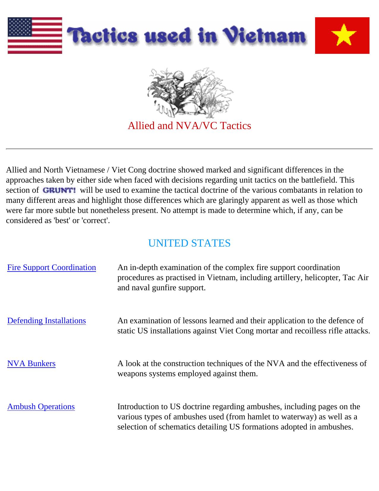 Tactics used by allied, North Vietnamese Army and Viet Cong during the course of the Vietnam War. by Unknown