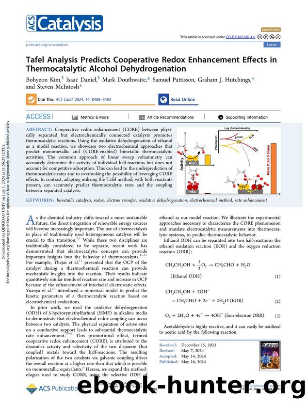 Tafel Analysis Predicts Cooperative Redox Enhancement Effects in Thermocatalytic Alcohol Dehydrogenation by Bohyeon Kim Isaac Daniel Mark Douthwaite Samuel Pattisson Graham J. Hutchings & Steven McIntosh
