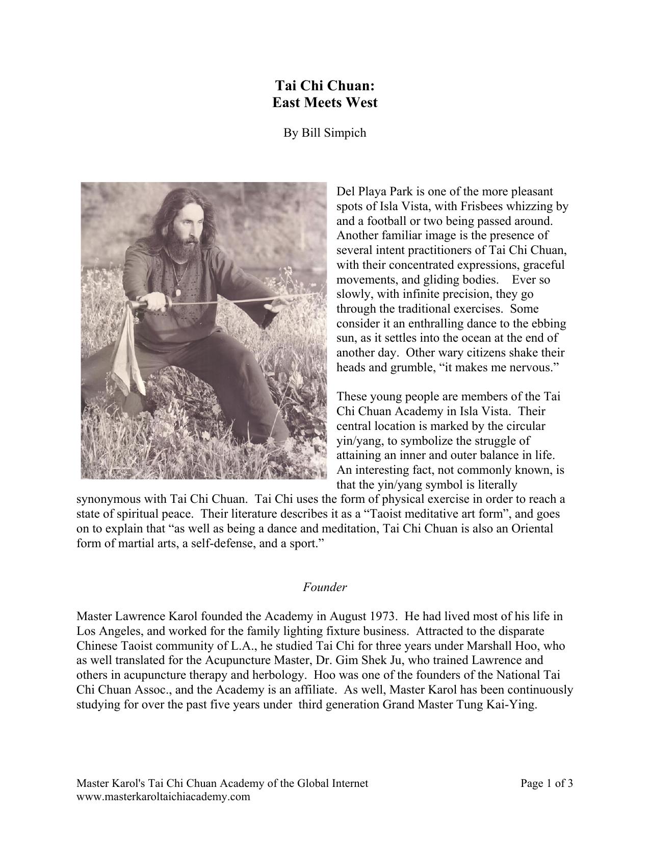 Tai Chi Chuan: East Meets West by Simpich Bill