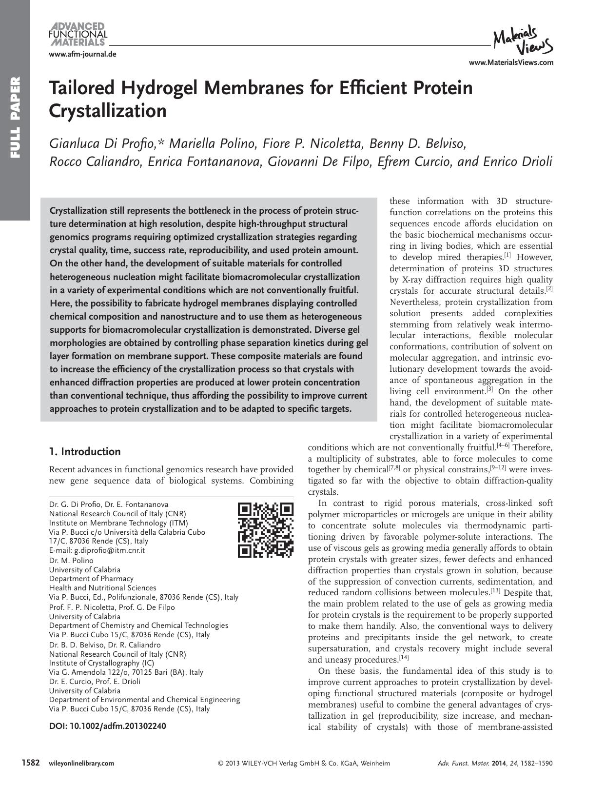 Tailored Hydrogel Membranes for Efficient Protein Crystallization by s-w-270