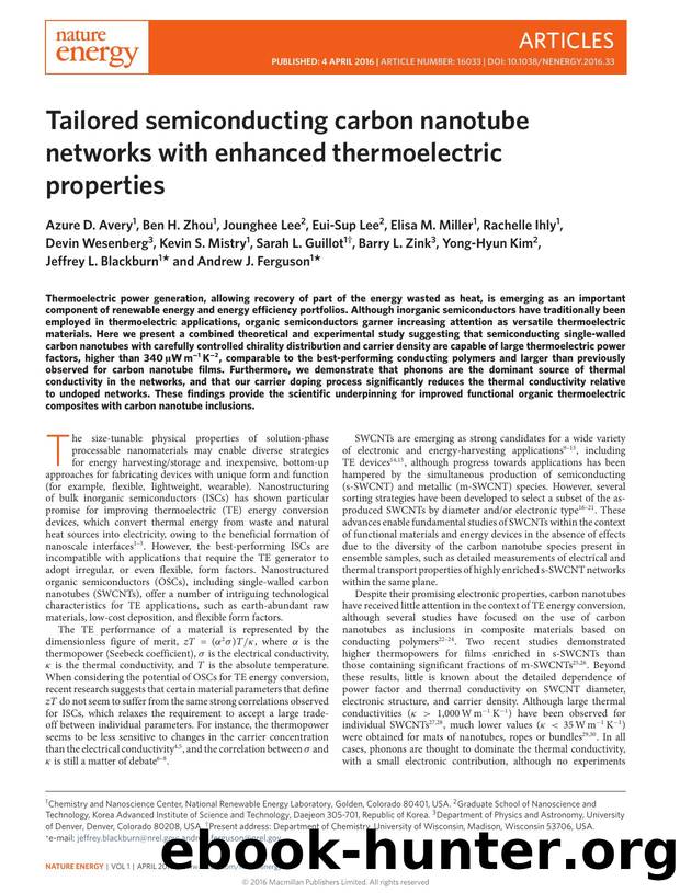 Tailored semiconducting carbon nanotube networks with enhanced thermoelectric properties by unknow