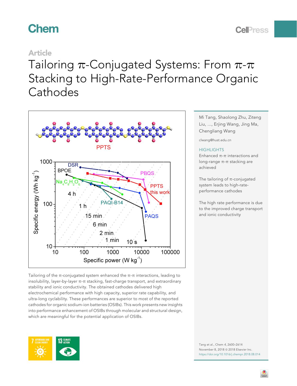 Tailoring &pi;-Conjugated Systems: From &pi;-&pi; Stacking to High-Rate-Performance Organic Cathodes by unknow