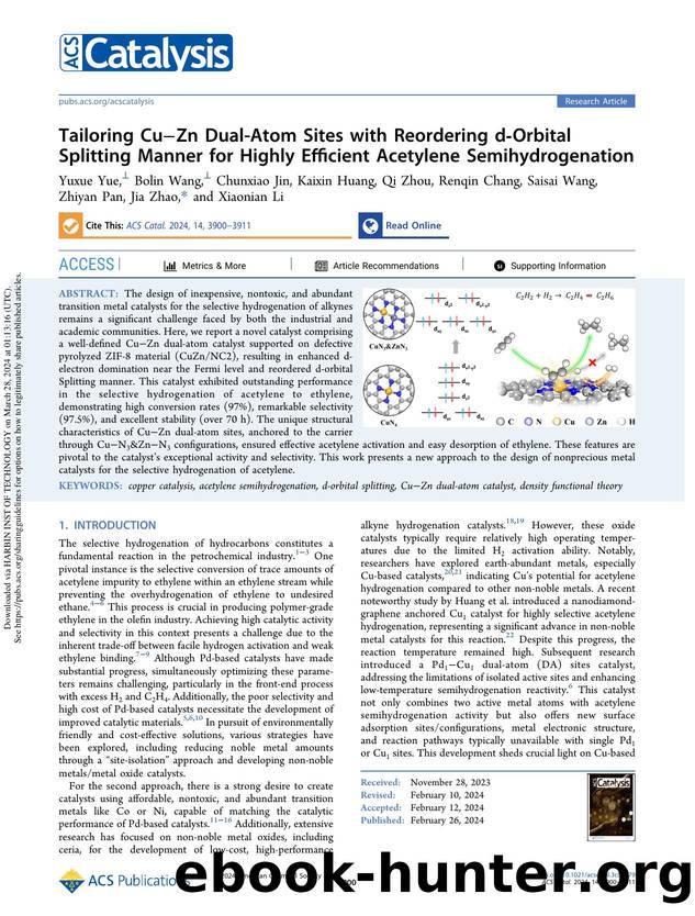 Tailoring CuâZn Dual-Atom Sites with Reordering d-Orbital Splitting Manner for Highly Efficient Acetylene Semihydrogenation by unknow