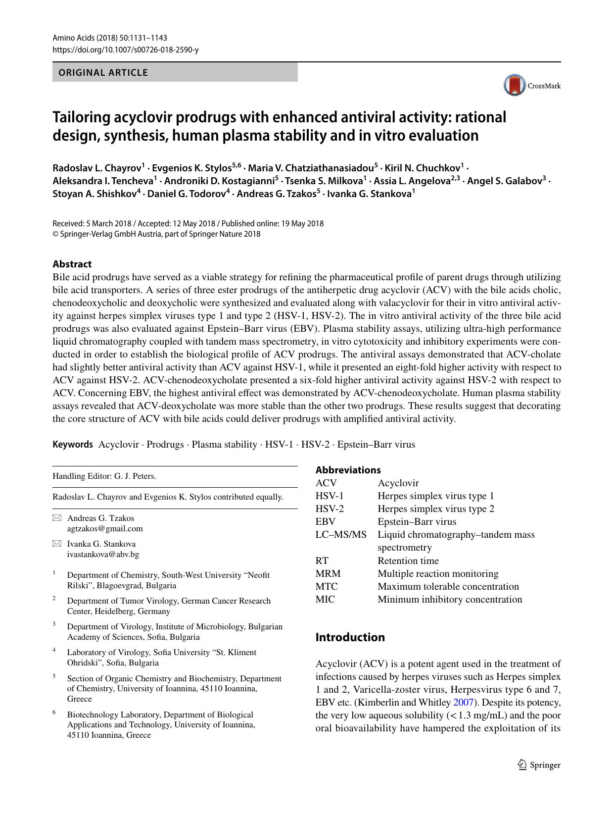 Tailoring acyclovir prodrugs with enhanced antiviral activity: rational design, synthesis, human plasma stability and in vitro evaluation by unknow