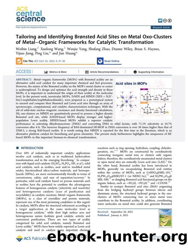 Tailoring and Identifying BrÃ¸nsted Acid Sites on Metal Oxo-Clusters of MetalâOrganic Frameworks for Catalytic Transformation by unknow