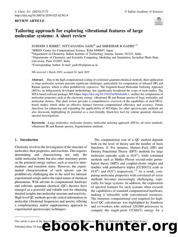 Tailoring approach for exploring vibrational features of large molecular systems: A short review by Subodh S Khire & Nityananda Sahu & Shridhar R Gadre
