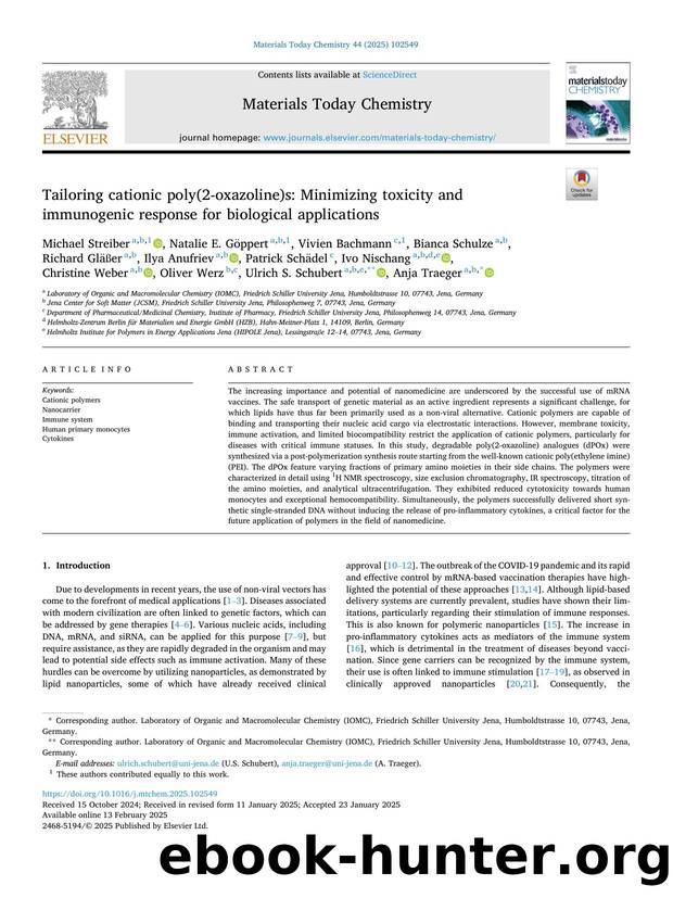 Tailoring cationic poly(2-oxazoline)s: Minimizing toxicity and immunogenic response for biological applications by unknow
