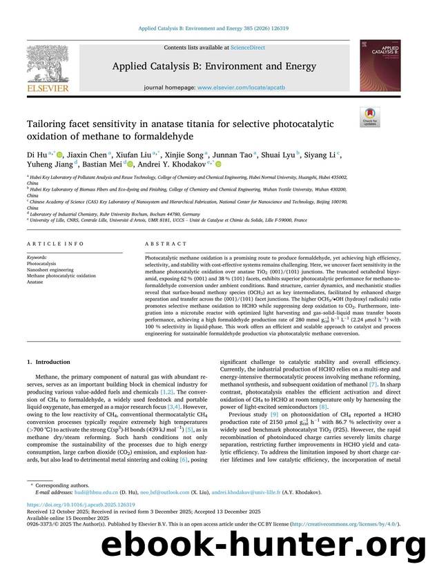 Tailoring facet sensitivity in anatase titania for selective photocatalytic oxidation of methane to formaldehyde by unknow