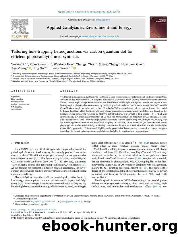Tailoring hole-trapping heterojunctions via carbon quantum dot for efficient photocatalytic urea synthesis by unknow