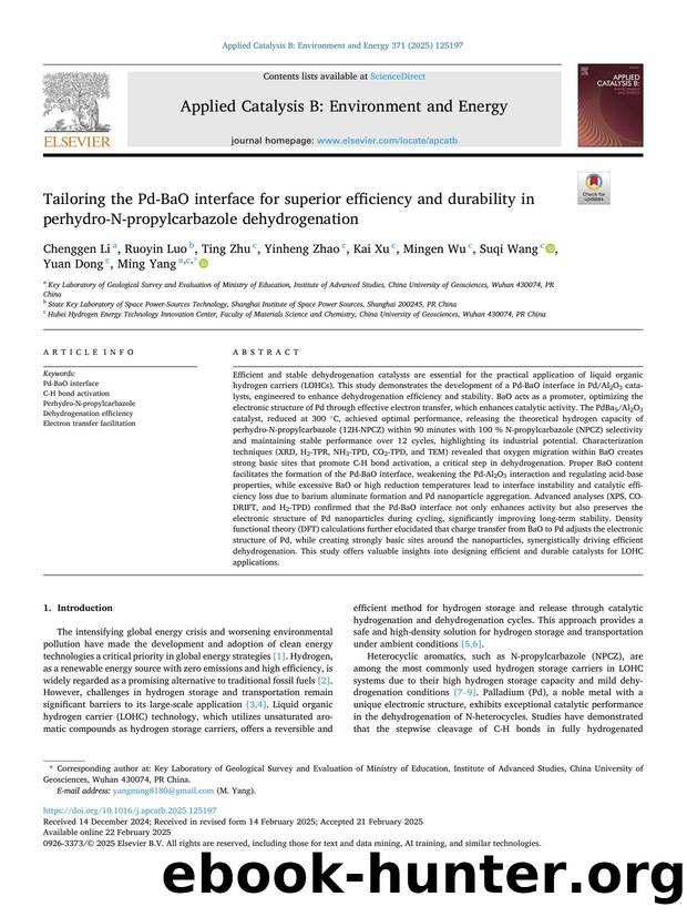 Tailoring the Pd-BaO interface for superior efficiency and durability in perhydro-N-propylcarbazole dehydrogenation by unknow