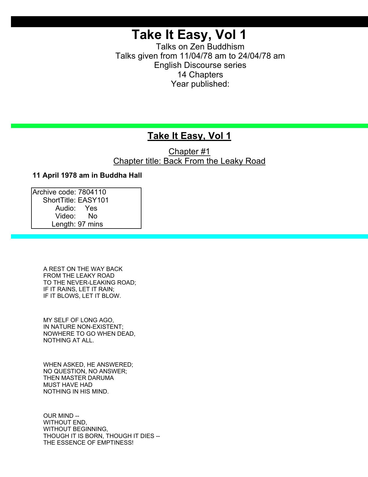 Take It Easy, Vol 1-2 by Osho
