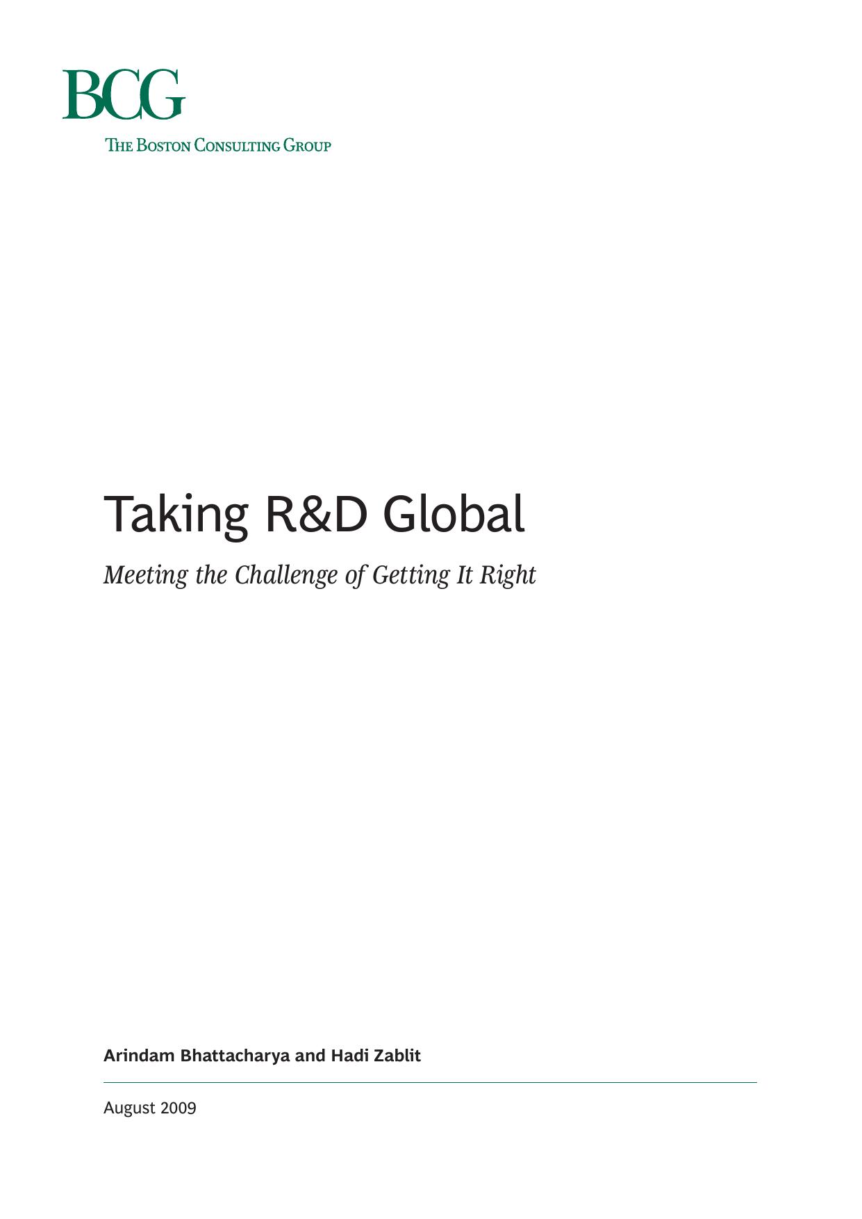 Taking Research and Development Global by Boston Consulting Group by Bhattacharya A. Zablit H