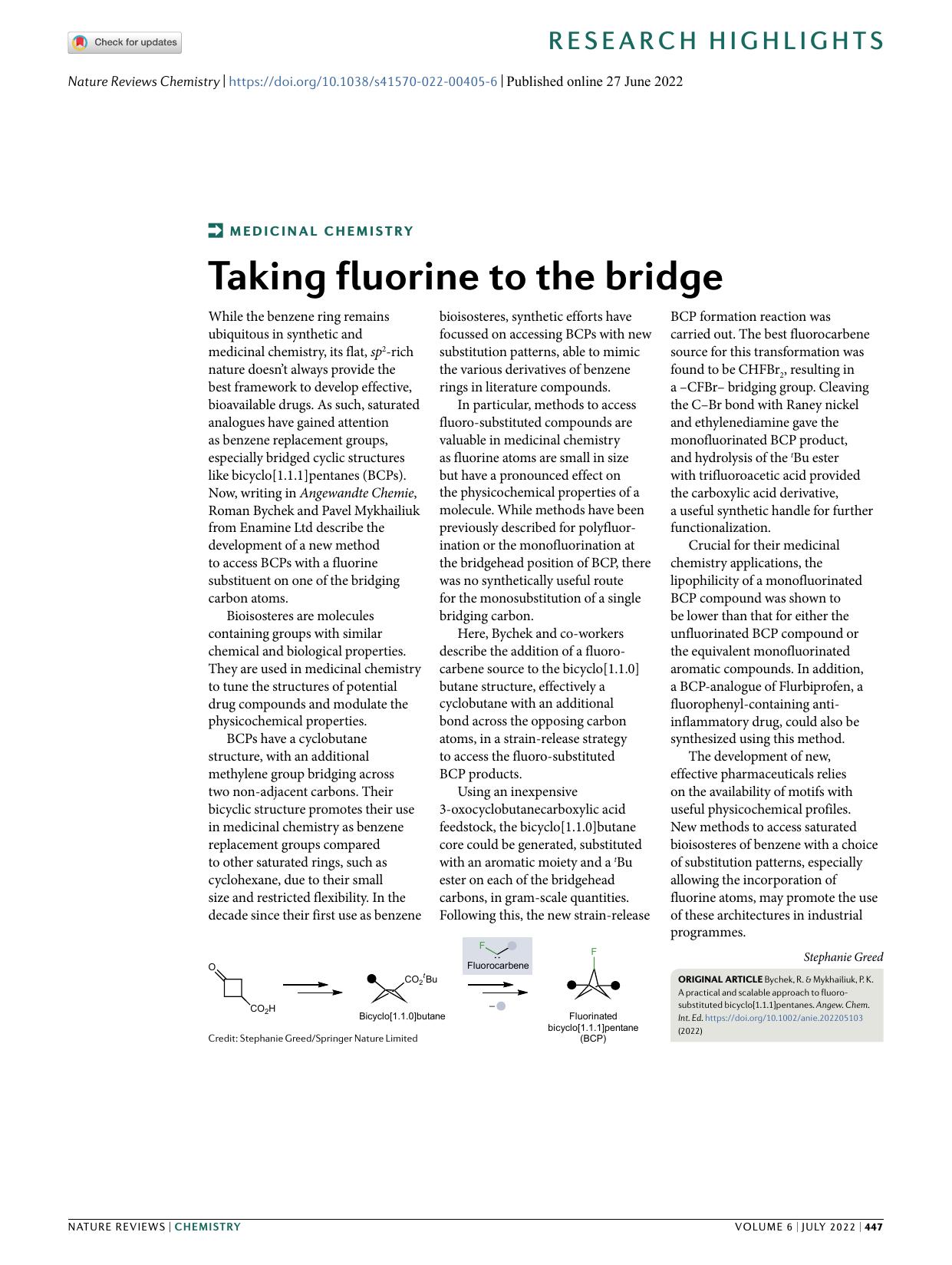 Taking fluorine to the bridge by Stephanie Greed