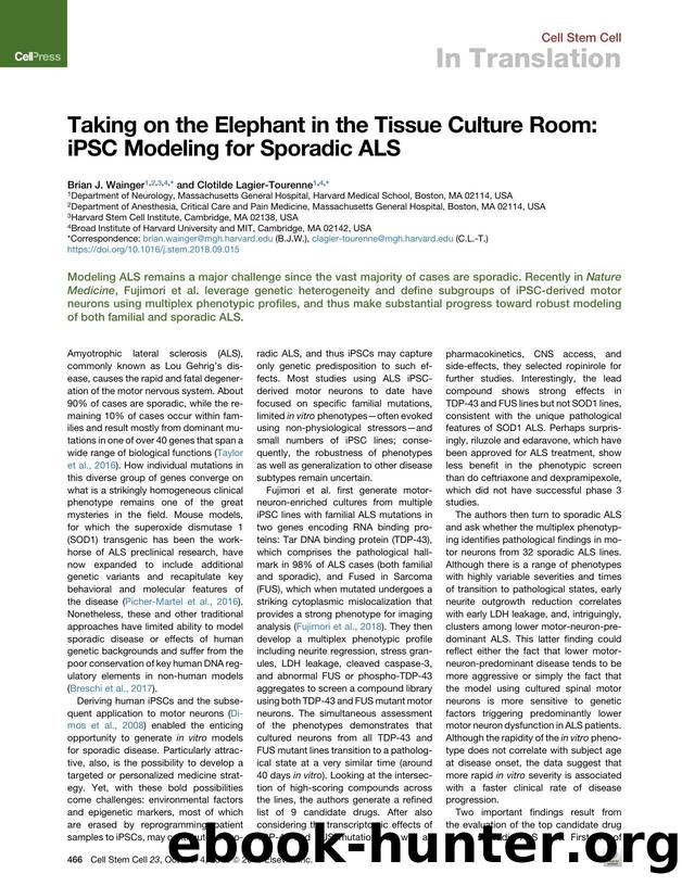 Taking on the Elephant in the Tissue Culture Room: iPSC Modeling for Sporadic ALS by Brian J. Wainger & Clotilde Lagier-Tourenne