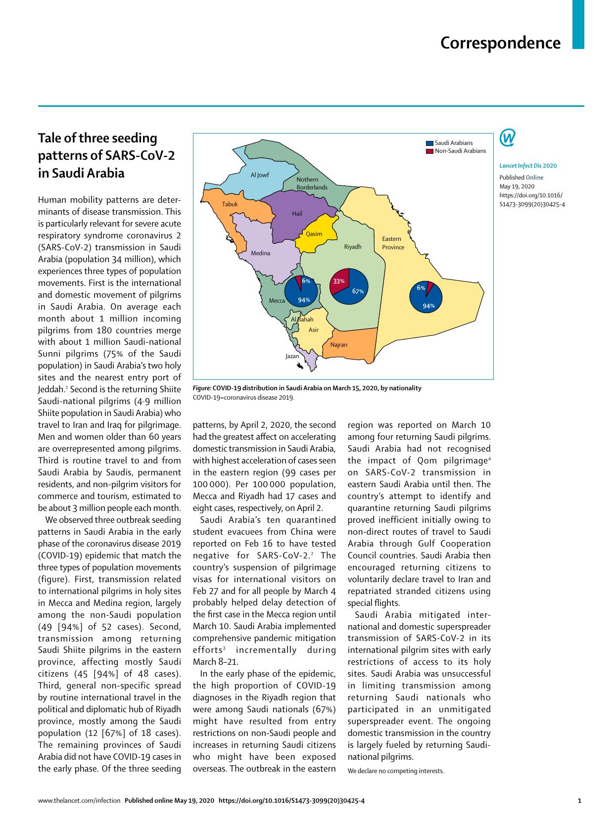 Tale of three seeding patterns of SARS-CoV-2 in Saudi Arabia by Ziad A Memish Nawfal Aljerian Shahul H Ebrahim