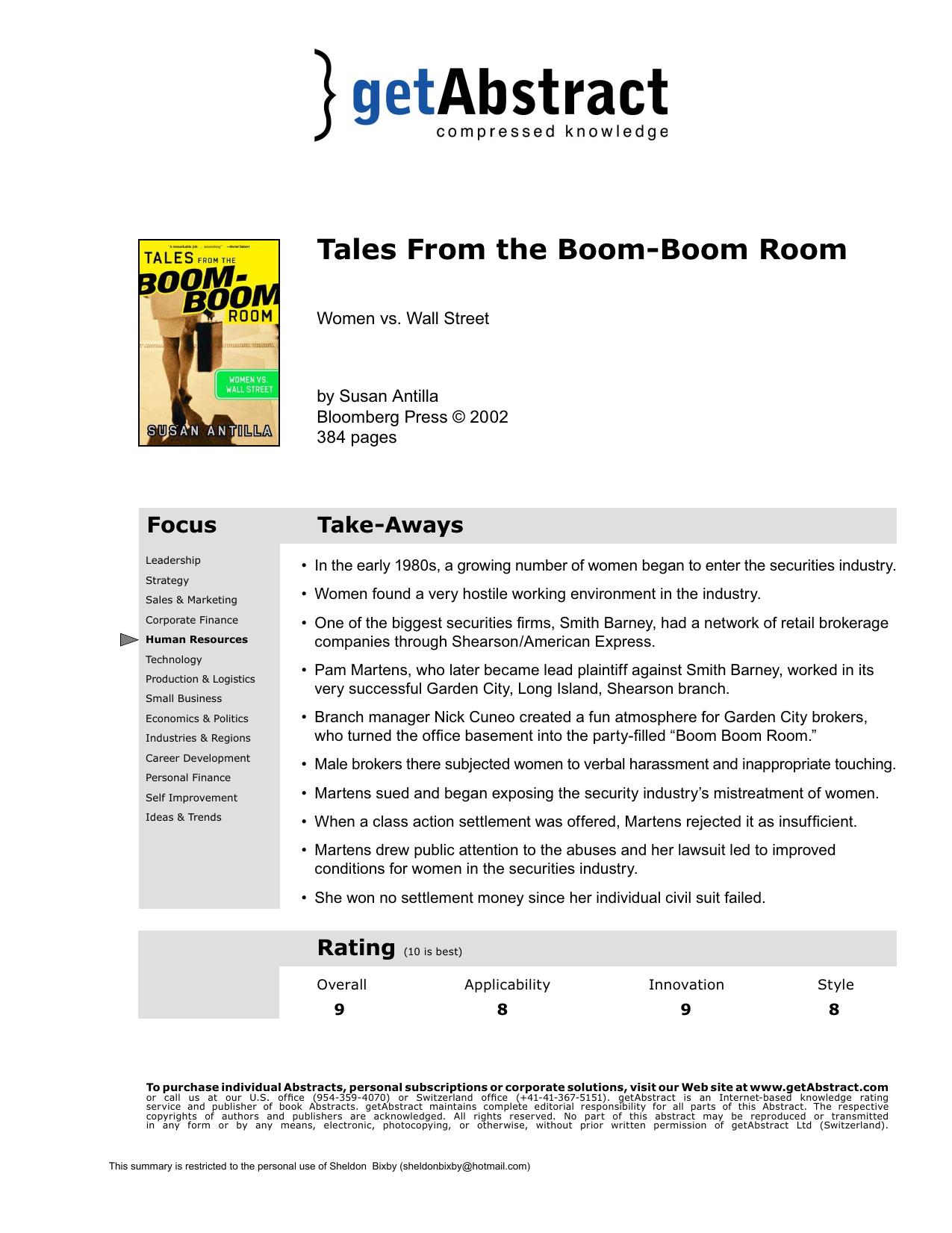 Tales From the Boom-Boom Room by getAbstract