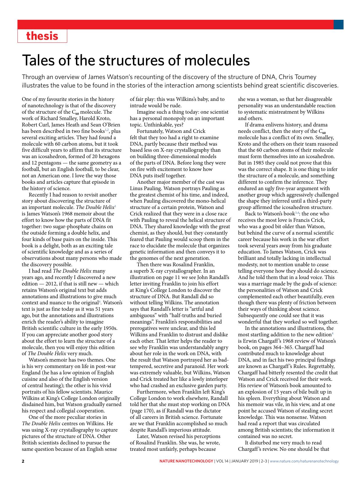 Tales of the structures of molecules by Chris Toumey