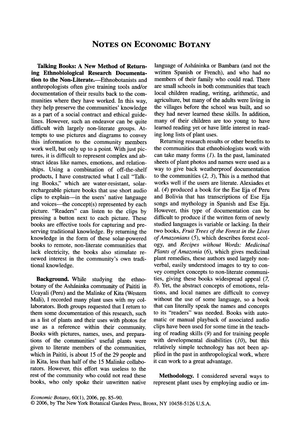 Talking Books: A new method of returning ethnobiological research documentation to the non-literate by Unknown