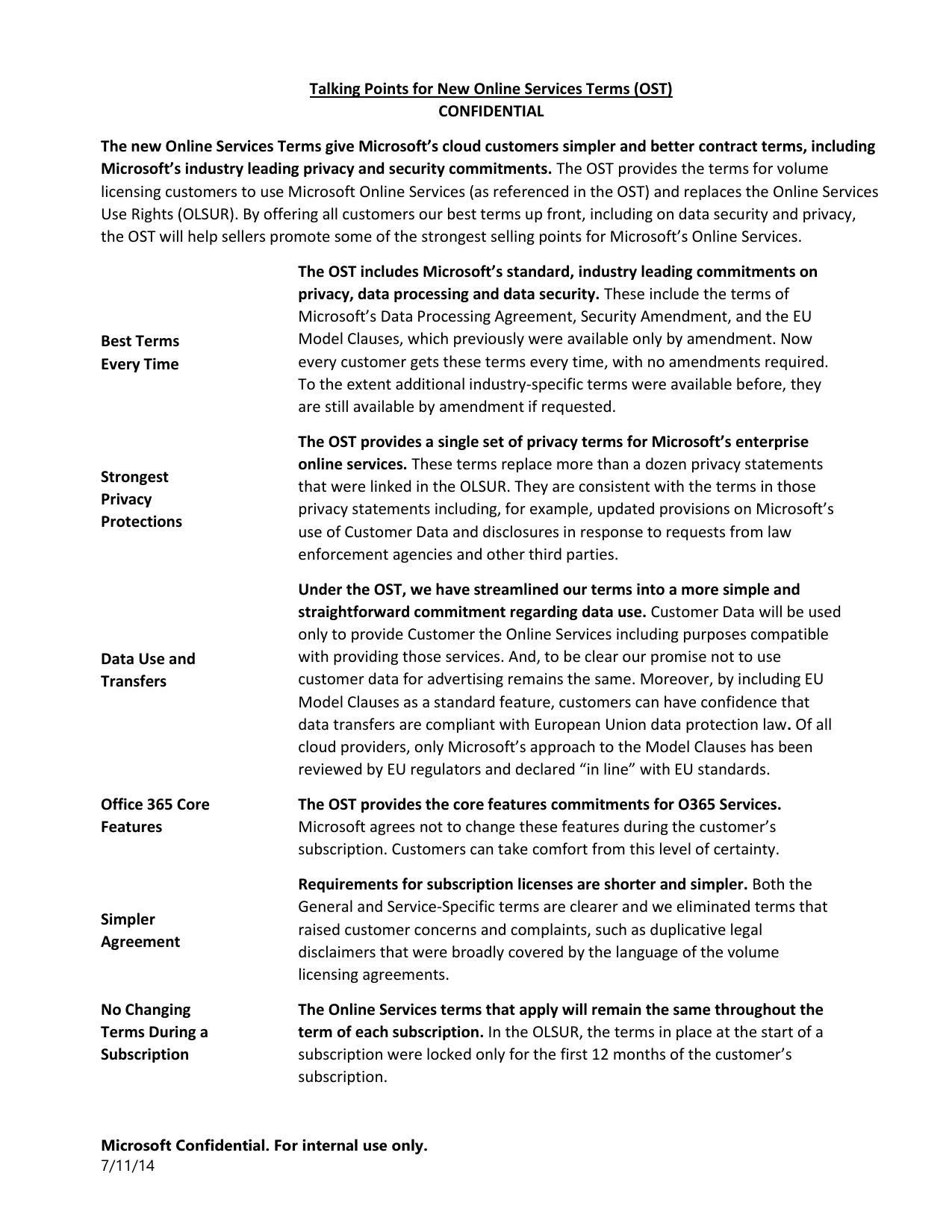 Talking Points for Online Services Terms by Elizabeth Rifer (Vega Consulting LLC)