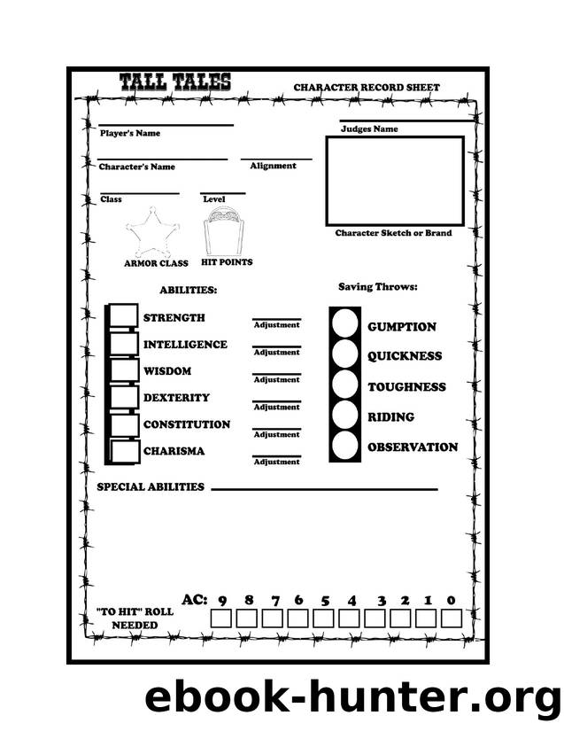 Tall Tales Character sheet by Unknown