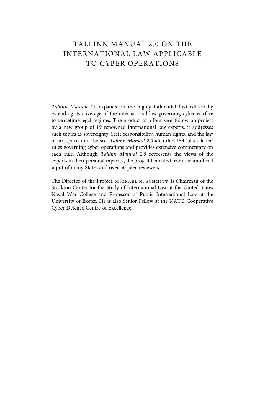 Tallinn Manual 2.0 on the International Law Applicable to Cyber Operations, 2 edition by Michael N. Schmitt