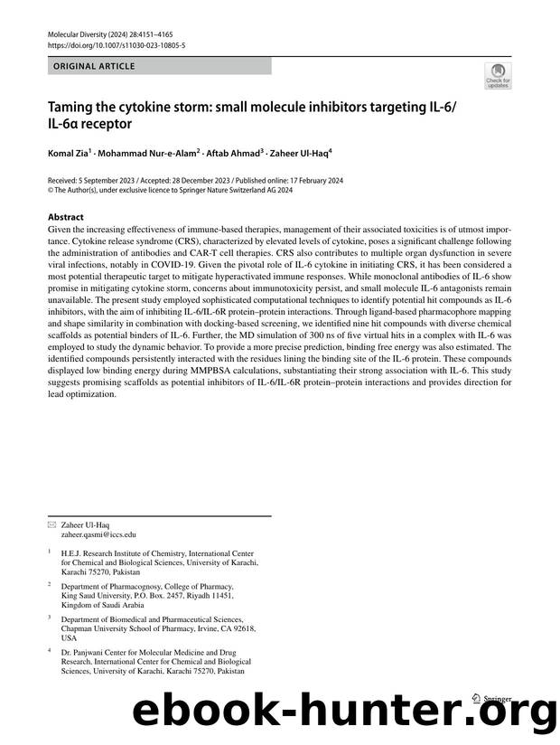 Taming the cytokine storm: small molecule inhibitors targeting IL-6IL-6Î± receptor by Komal Zia & Mohammad Nur-e-Alam & Aftab Ahmad & Zaheer Ul-Haq