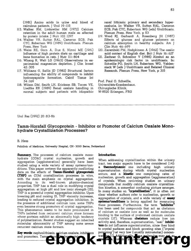 Tamm-Horsfall glycoprotein-inhibitor or promoter of calcium oxalate monohydrate crystallization processes? by Unknown