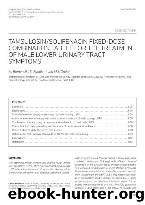 Tamsulosinsolifenacin fixed-dose combination tablet for the treatment of male lower urinary tract symptoms by Copyright © 2014 Prous Science & S.A.U. or its licensors. all rights reserved