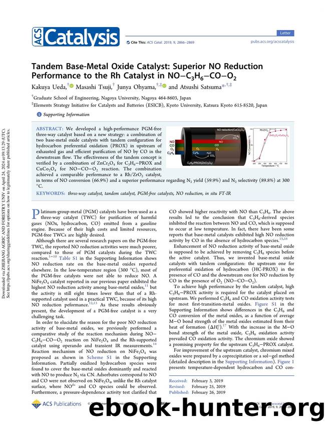 Tandem Base-Metal Oxide Catalyst: Superior NO Reduction Performance to the Rh Catalyst in NOâC3H6âCOâO2 by Kakuya Ueda Masashi Tsuji Junya Ohyama & Atsushi Satsuma