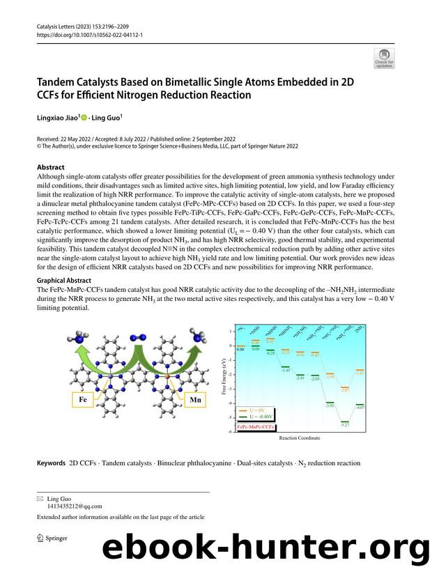 Tandem Catalysts Based on Bimetallic Single Atoms Embedded in 2D CCFs for Efficient Nitrogen Reduction Reaction by Lingxiao Jiao & Ling Guo