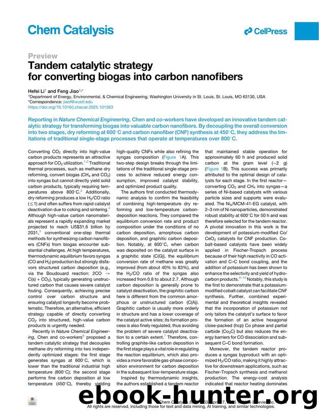 Tandem catalytic strategy for converting biogas into carbon nanofibers by Hefei Li & Feng Jiao