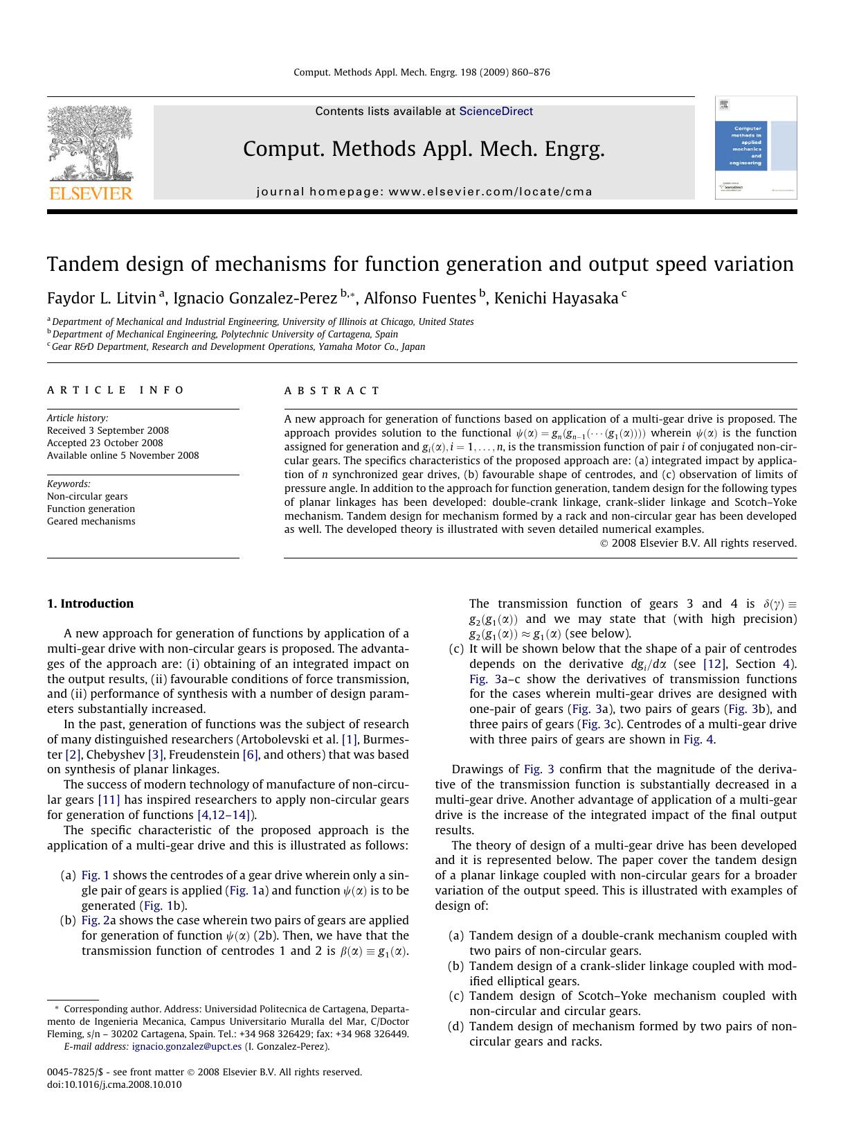 Tandem design of mechanisms for function generation and output speed variation by Faydor L. Litvin; Ignacio Gonzalez-Perez; Alfonso Fuentes; Kenichi Hayasaka