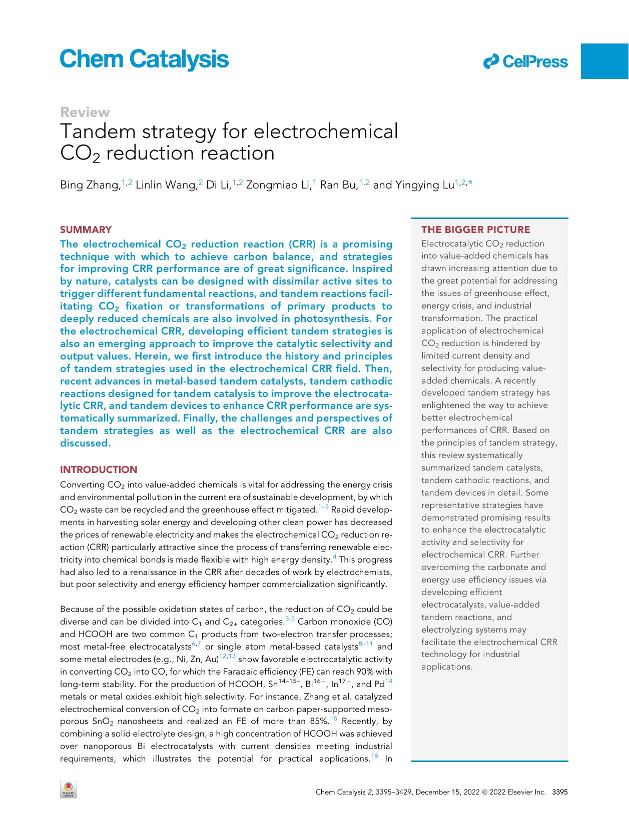 Tandem strategy for electrochemical CO2 reduction reaction by Bing Zhang