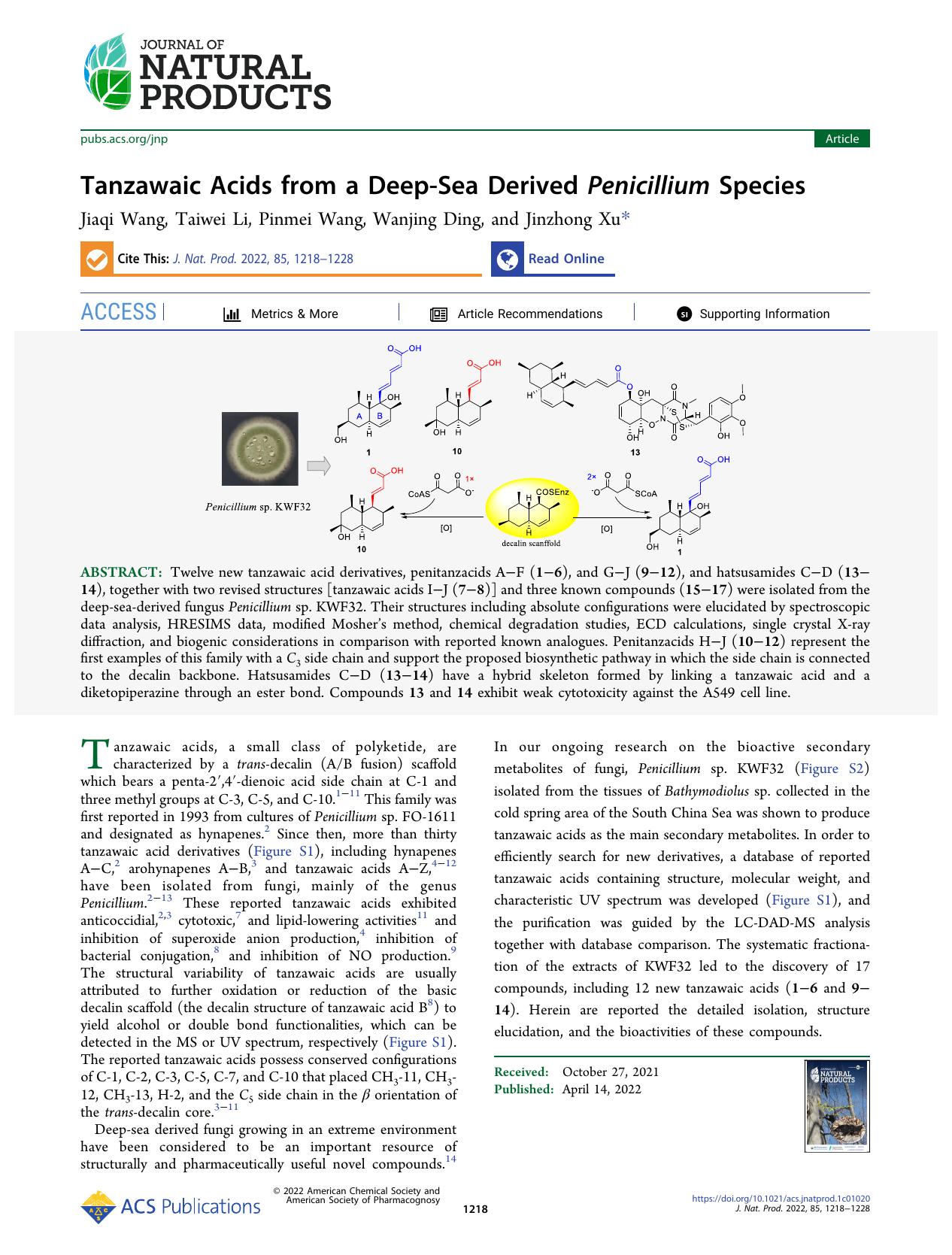 Tanzawaic Acids from a Deep-Sea Derived Penicillium Species by Jiaqi Wang Taiwei Li Pinmei Wang Wanjing Ding and Jinzhong Xu
