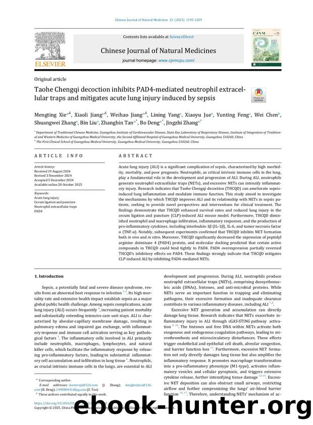 Taohe Chengqi decoction inhibits PAD4-mediated neutrophil extracellular traps and mitigates acute lung injury induced by sepsis by unknow