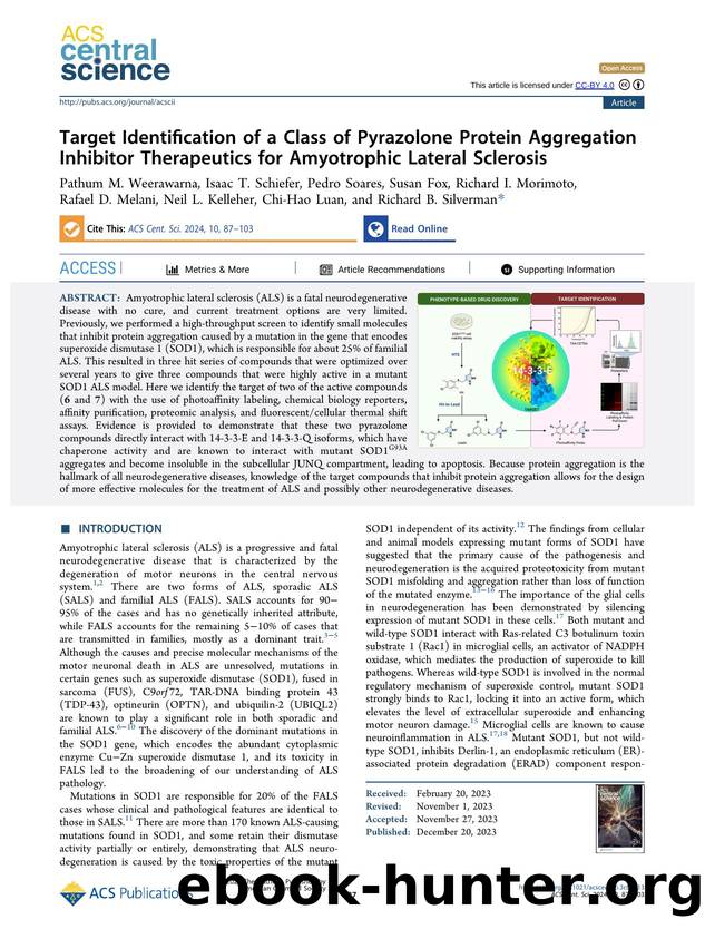 Target Identification of a Class of Pyrazolone Protein Aggregation Inhibitor Therapeutics for Amyotrophic Lateral Sclerosis by unknow