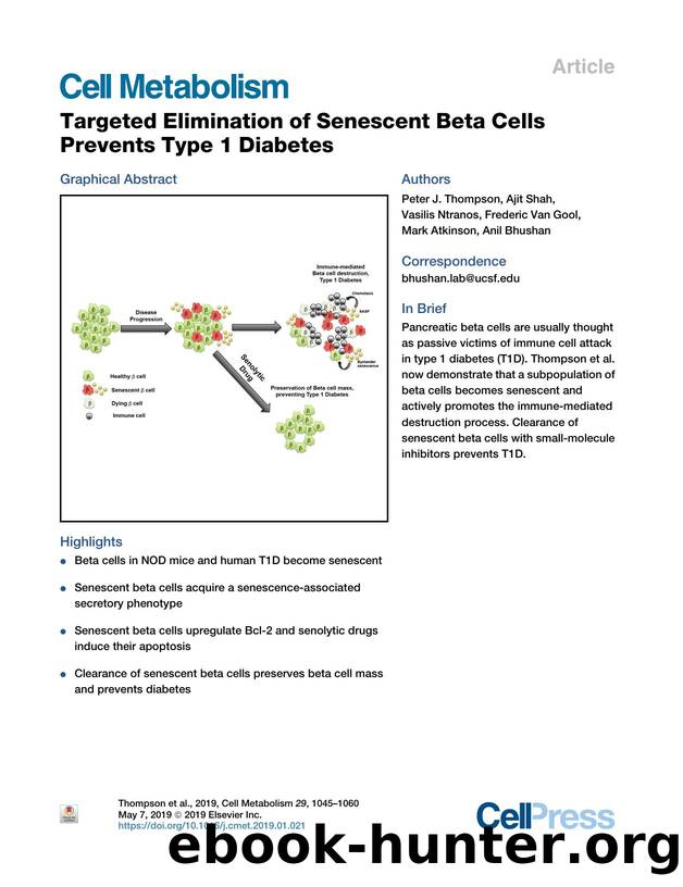 Targeted Elimination of Senescent Beta Cells Prevents Type 1 Diabetes by Peter J. Thompson & Ajit Shah & Vasilis Ntranos & Frederic Van Gool & Mark Atkinson & Anil Bhushan
